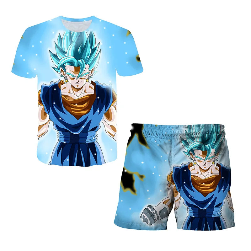 New Japan Cartoon Dragon Ball Z T-shirt Children's Top T-shirt+Shorts Two piece Set Summer Boys T-shirt+Shorts Beach Pants
