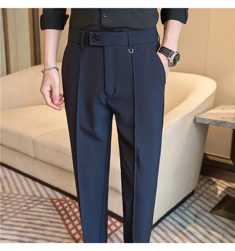 Men's business casual trousers, daily formal work pants, 2024 new high quality, plain color versatile ankle-length trousers.