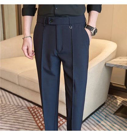 Men's business casual trousers, daily formal work pants, 2024 new high quality, plain color versatile ankle-length trousers.