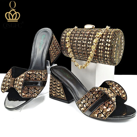 Italian Style Women Banquet Shoes And Bag With Rhinestone Decoration Three-Dimensional Small Bag Match Women High Heel