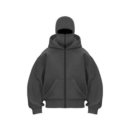 Men's Double Hat Mask Zipper Design Winter Windproof Hoodie Sports Jacket Outdoor Activities Hiking Travel Running Sweatshirt ﻿