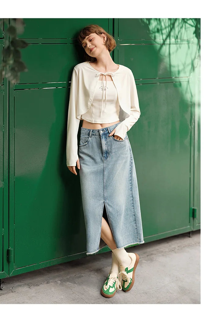 Women Denim Skirt Summer 2024 New Arrival With High Slit And Straight-Cut Design Skirts for Women