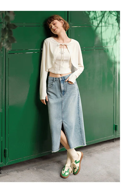 Women Denim Skirt Summer 2024 New Arrival With High Slit And Straight-Cut Design Skirts for Women