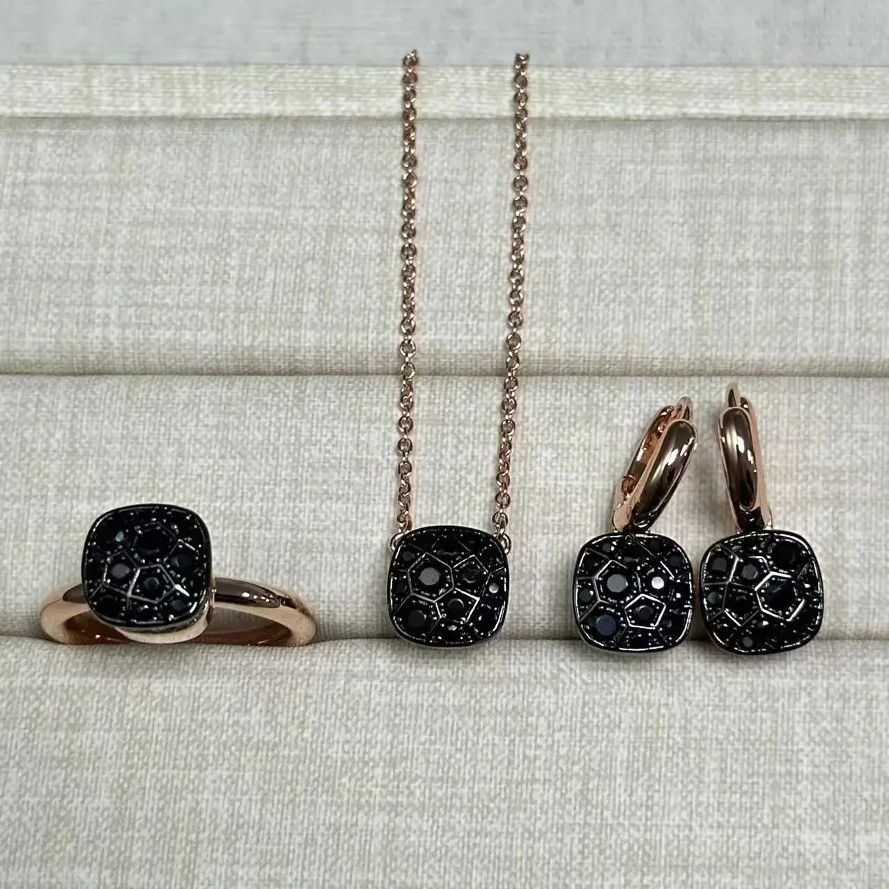 10.6mm Honeycomb Style Jewelry Set For Women Ring Earrings Necklace Rose Gold Candy Crystal Bijoux Gift