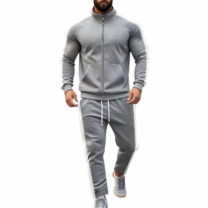 2025 Spring Autumn Men's 2-Piece Set Color Blocking Zipper Stand Collar Casual Sports Jacket Sweatshirt Trousers Suit