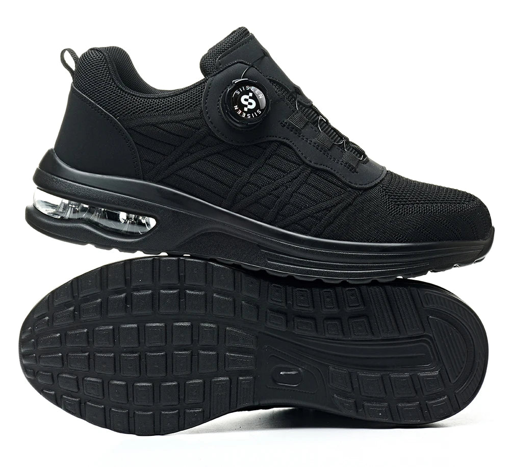 Men's Safety Shoes Steel Toe Anti- Crush Puncture Resistant Kevlar Pure Black Button Air Cushion Lightweight Work Shoes