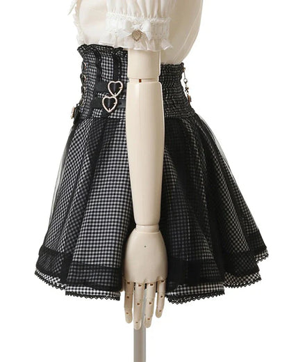 Japanese Liz New Summer Lace Edge Leather Ring High Waist Pleated Skirt Ribbon Bow All-match Short Skirts Big Bow Lolita Blouses