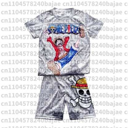 Straw Hat Luffy Pajama One Piece Anime Adult Kids T-Shirt & Shorts Athleisure Set Summer Quick-dry Soft Lightweight Comfy