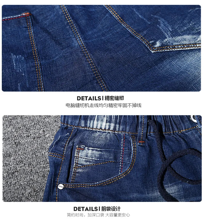 large size men's denim shorts oversized men's elastic waist knee length summer loose shorts men plus size 5XL 9XL 8XL 7XL 190KG