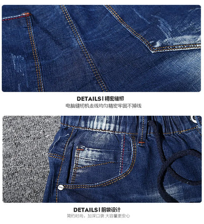 large size men's denim shorts oversized men's elastic waist knee length summer loose shorts men plus size 5XL 9XL 8XL 7XL 190KG