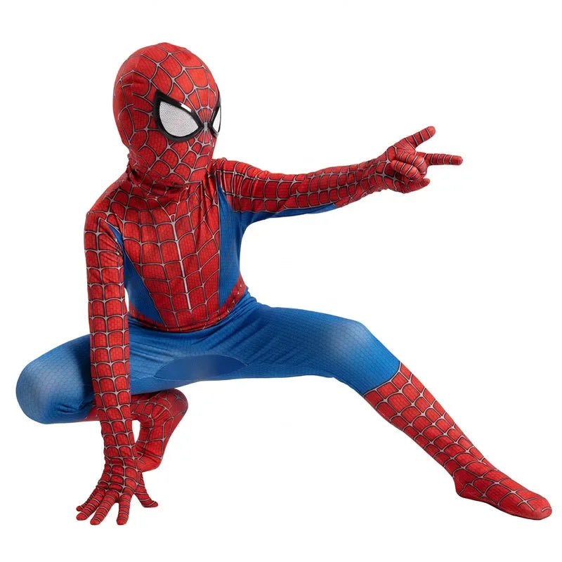 Boys Girls Superhero Costume Spider Web Jumpsuit With Mask For Kids Party Cosplay Movie Character Outfit Birthday Gift Play Cost