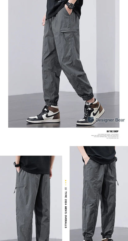 Spring Summer Thin Men's Quick-Dry Cargo Harem Pants Loose Streetwear Joggers with Elastic Cuffs Casual Tapered Trousers Outdoor