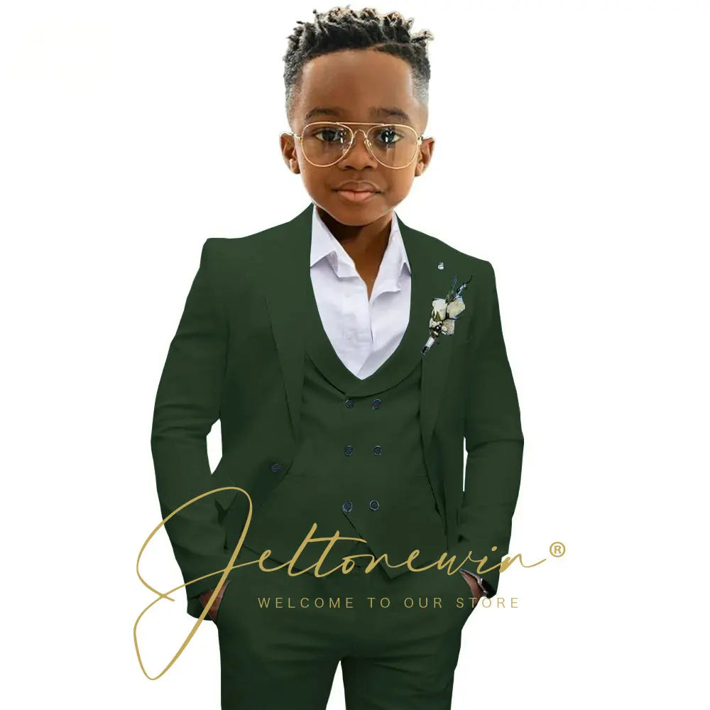 Boys' 3-Piece Suit with Notched-Lapel Jacket, Vest & Pants in Solid Colors for Weddings