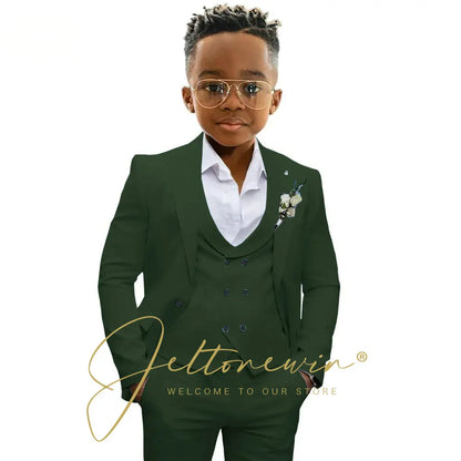 Boys' 3-Piece Suit with Notched-Lapel Jacket, Vest & Pants in Solid Colors for Weddings