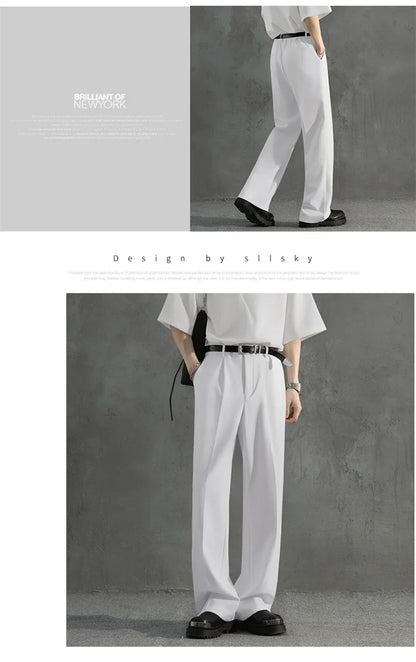White Luxury Draped Suit Pants Men Fashion Dress Pants Korean Loose Straight Casual Pants Mens Office Formal Trousers Male S-3XL
