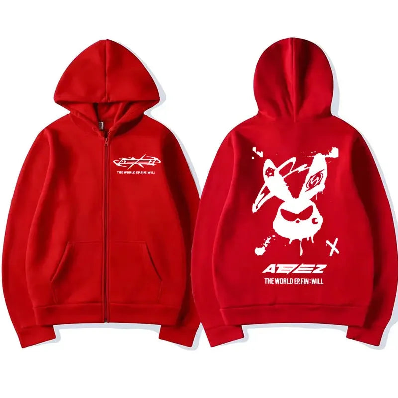 Ateez The World Ep. Fin Will Album Tour 2024 Zipper Hoodies Men Women Korean Fashion Zip Up Sweatshirt Casual Jacket Hoodie Tops