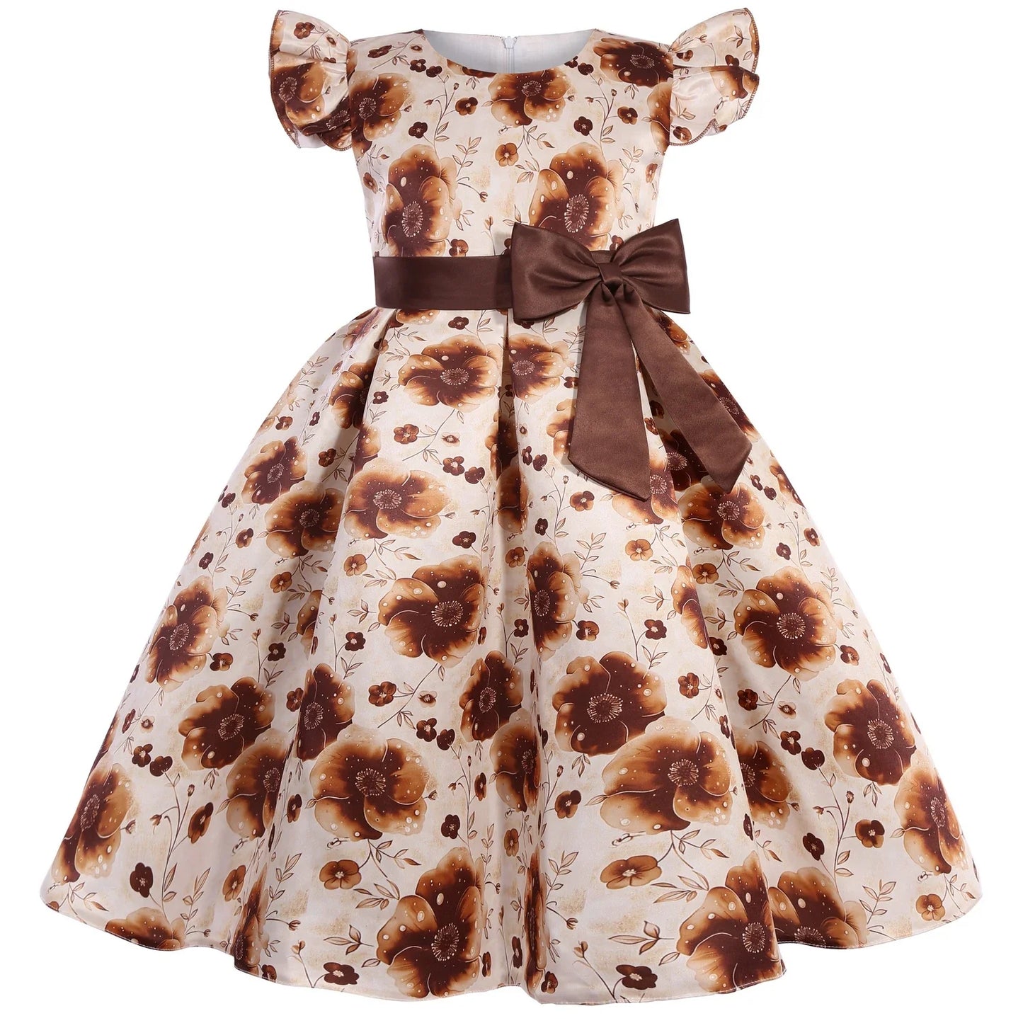 2026 summer new dress Europe and the United States small fly sleeve printed dress little girl host high-end performance clothing