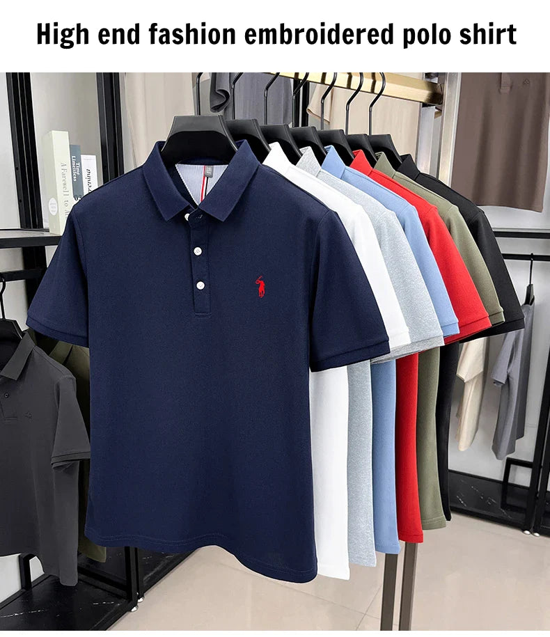 Luxury brand short sleeve men polo shirt summer ice silk breathable high-end pony embroidery design casual business Paul T-shirt