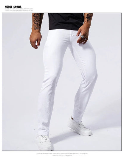 Calça Jeans Masculina Branca Casual Calça Jeans Nova Confortável Moderna Elástica Slim Fit Reta Calça Masculina Roupa Streetwear Jeans