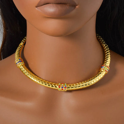 Luxury 18k Gold-Plated Women's Jewelry 4-Piece Round Necklace Bracelet Earrings Ring Gold Classic Dubai Wedding Gift