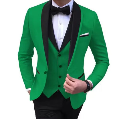 Latest Solid Casual Men's Suit Slim Fit Blazer Male Groom Tuxedos Wedding Business Party Suits 3 Pieces Sets(Jacket+Vest+Pants)