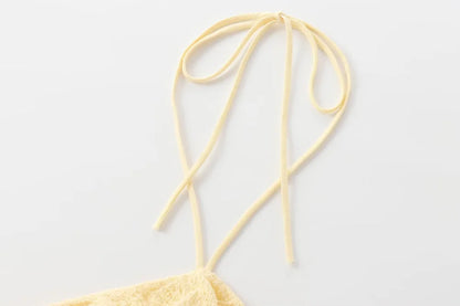 Textured halter crop top with ruffles Women's short yellow sleeveless top with sexy streamers for summer 2025 ETJ