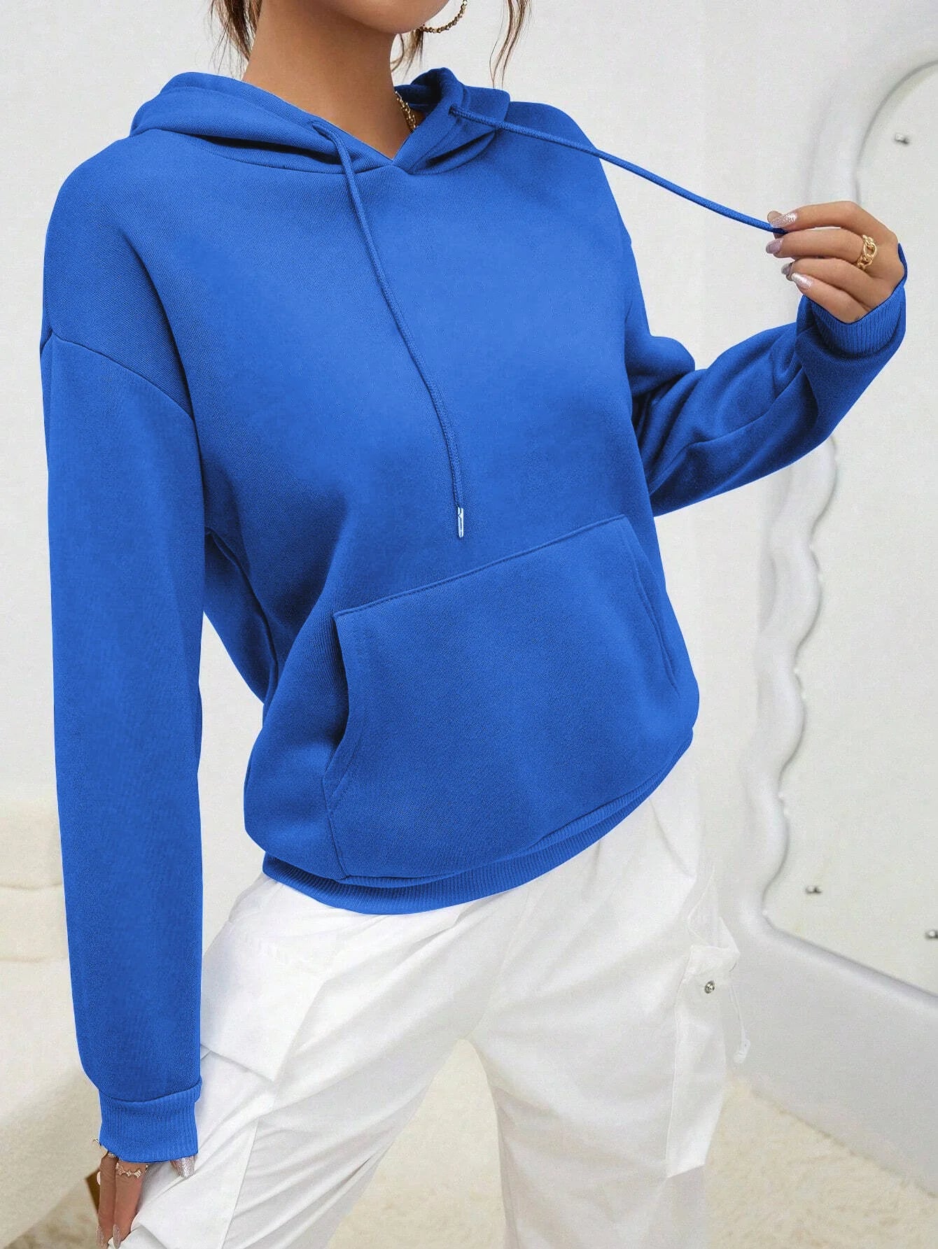 Solid Color Casual Hoodie For Female Pocket Creative Hoody All-Match Street Clothes Womens Fleece Unisex Pullovers