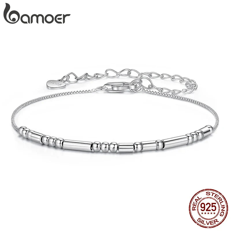 BAMOER 925 Sterling Silver ‘I Love You’ Morse Code Bracelet Vintage Beads Wrist Chain for Women Girls Lightweight Love Gift