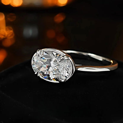 S925 Silver 7 * 11mm Elliptical White Zircon Ring Set with Classic Fashion Women's Jewelry