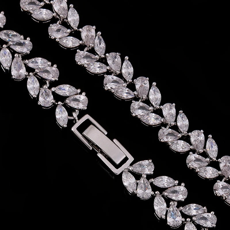 Marquise Cut Cubic Zirconia Tennis Necklace and Earring Elegant Wedding Bridal Jewelry Set