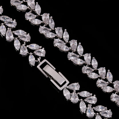 Marquise Cut Cubic Zirconia Tennis Necklace and Earring Elegant Wedding Bridal Jewelry Set