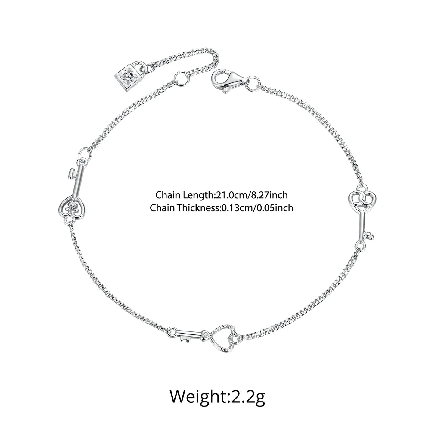 925 Sterling Silver Hollowed Heart Chain Bracelet Adjustable Key Lock Charm Link Chain for Women Minimalist Wrist Decor