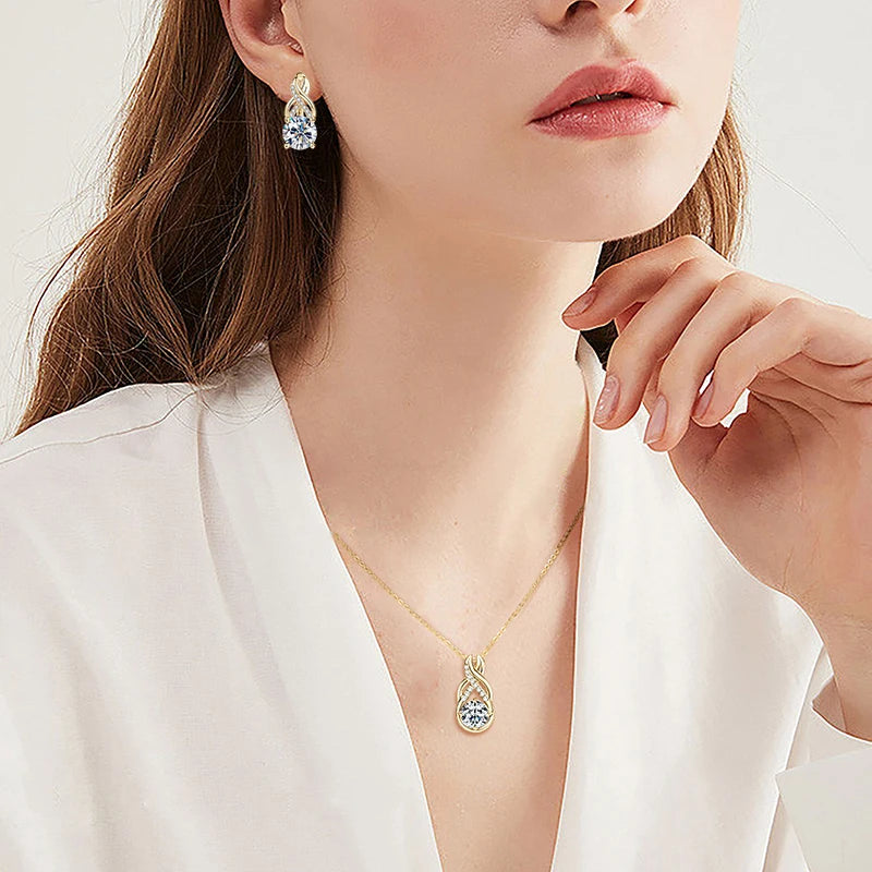 6.0CTW 8MM VVS1 Moissanite Jewelry Set 925 Silver Infinity Pendant Necklace Drop Hoop Earrings Sets for Women Gifts