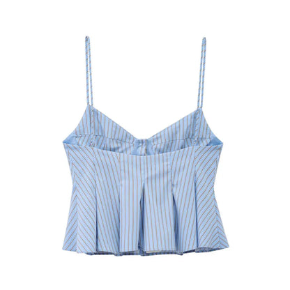 Women's Fashion Pleated Poplin Tank Top V-Neck Adjustable Spaghetti Straps Button-Up Camisole Female Sexy Fashion Clothing