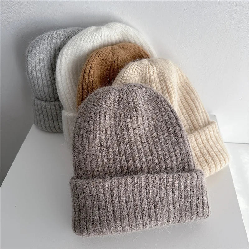 Winter Dome Brimless Casual Hat Warm Rabbit Fur Knit Hat women's double-layer Thick Wool Hat Casual Hat Toe Cap Cold Hat 4m868