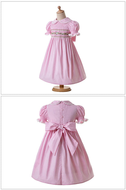 Pettigirl Children Kids Girls Summer Handmade Pink Princess Smocked Birthday Dresses Outfits Gift Size 2 3 4 5 6 8 10 12Y