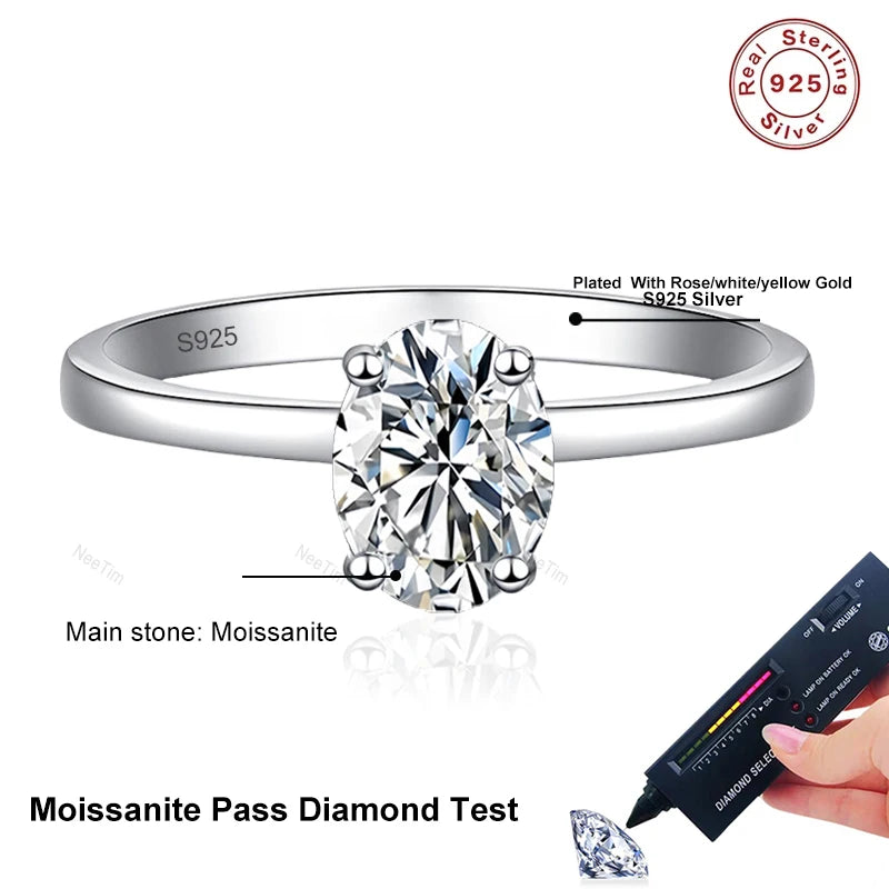 1ct Oval Cut Moissanite Ring for Women Engagement Wedding Lab Diamond s925 Sterling Silver with Gold Plated Rings Jewelry