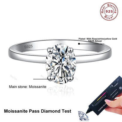 1ct Oval Cut Moissanite Ring for Women Engagement Wedding Lab Diamond s925 Sterling Silver with Gold Plated Rings Jewelry
