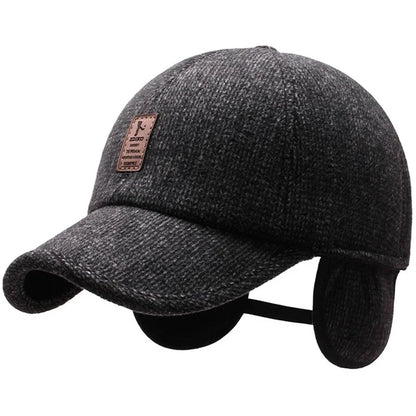 Autumn Winter Warm Men Woolen Baseball Cap Outdoor Ear Cover Earflaps Adjustable Hat Middle-aged Dad Hat With Earmuffs Design