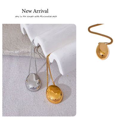 Yhpup 70cm Minimalist Long Unisex Sweater Chain Jewelry 316l Stainless Steel Oval Pendant Necklace for Men Women Waterproof