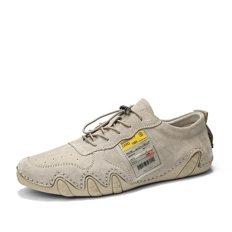 Men Lightweight Sneakers Non-slip Sole Stitch Genuine Solid Leather Shoes Outdoor Casual Walking Driving Flats Shoes