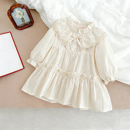 New Baby Girls Dress Girls Sweet Girl Dress Ruffle Trim Party Princess Dress Lace Collar Going Out Casual Dresses Little Clothes