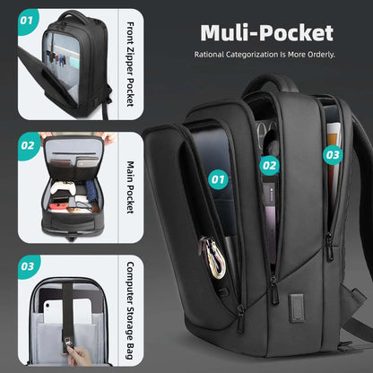 Multifunctional Men's Backpack 15.6" Laptop Backpack Waterproof Large Capacity Work Travel Backpack with USB Port