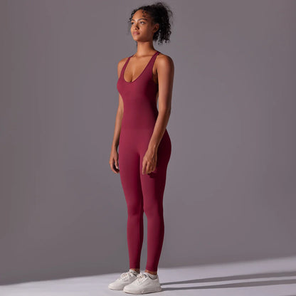 Sexy Back V Jumpsuit Gym Set Women Training Yoga Suit Sportswear Women Sports Jumpsuit Fitness Rompers Stretch Workout Bodysuits