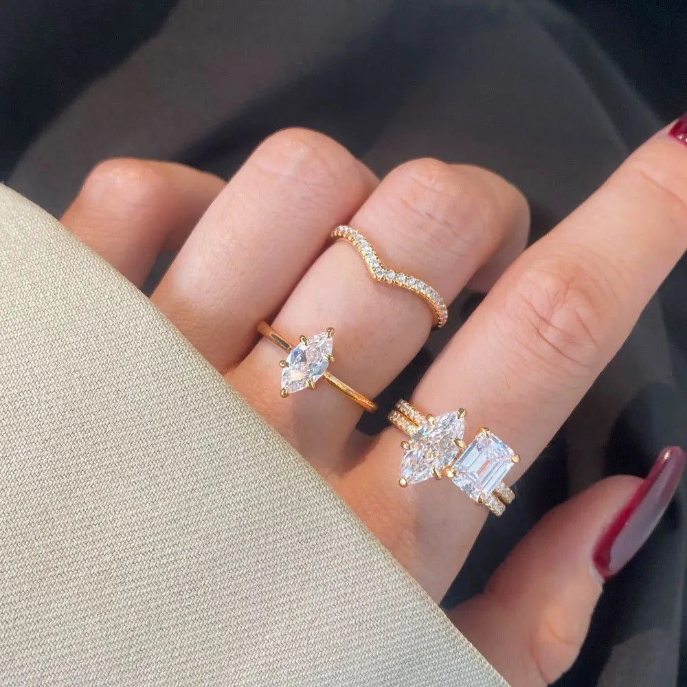 D VVS1 1ct Marquise Cut Moissanite Ring GRA s925 Sterling Silver Plated 18k Diamond Stacking Engagement Rings for Women