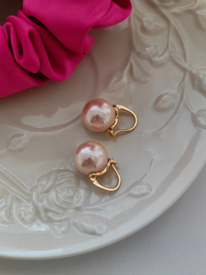925 Sterling Silver Earring Pink Color Pearl Earring For Women Wedding Party Gift Fashion Jewelry 12-14mm Shell Pearl