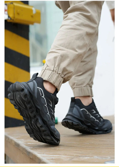 Shock Absorbing Safety Shoes for Men Steel Toe Lightweight Work Boots for Factory & Warehouse Rotary Button Indestructible Shoes