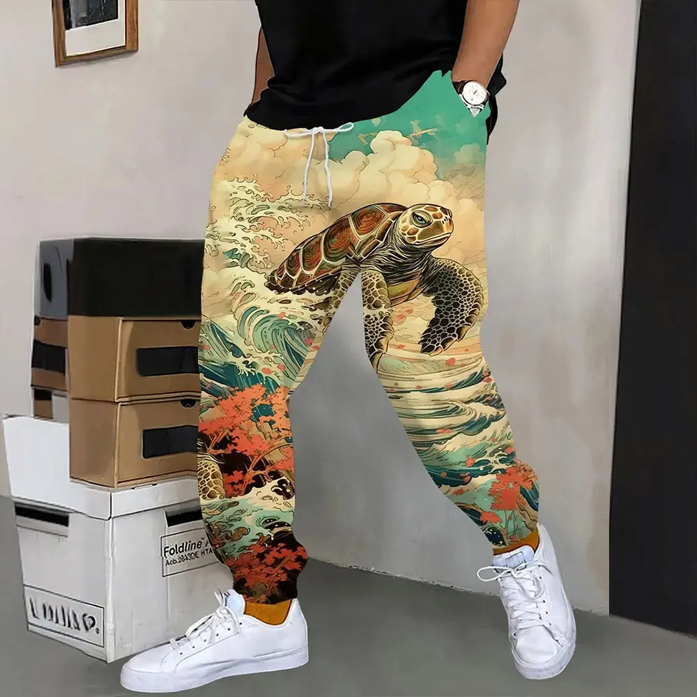 Men's Sweatpants Retro 3D Square Printed Sweatpants Men's Loose Pocket Drawstring Sweatpants Winter Thick Warm Sweatpants