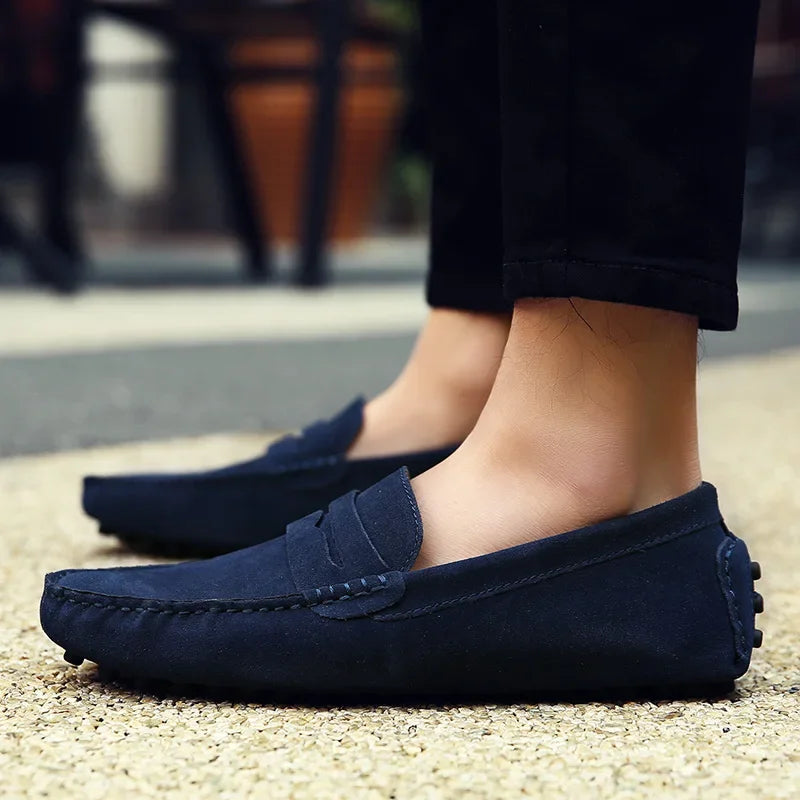 High Quality Suede Men Casual Shoes Non-slip Mens Driving Shoes Slip on Flats Loafers Leather Shoes 10 Colors Size 38-49