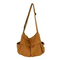 Women's Campus Messenger Bag Large Capacity Solid Color Canvas Shoulder Backpack Casual Handbag